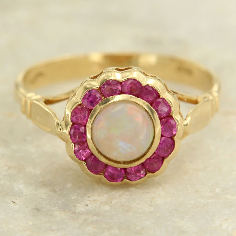 Gold Opal Ruby Ring Halo Opal Ring 14k gold Opal Ring Opal | Etsy