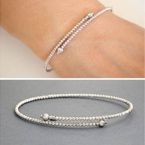 Gold Diamond Cut Bracelet, White Gold Bead Bracelet, 18k Gold Bracelet for Women, Gold Ball Bracelet, Gold Bangle Bracelet, Italian Bracelet