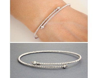 Gold Diamond Cut Bracelet, White Gold Bead Bracelet, 18k Gold Bracelet for Women, Gold Ball Bracelet, Gold Bangle Bracelet, Italian Bracelet