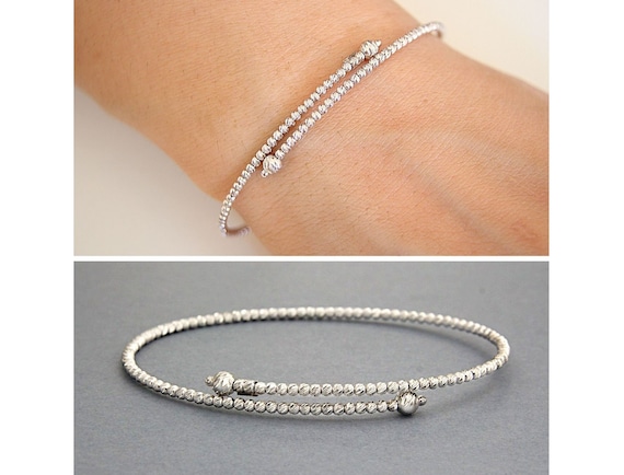 Gold Diamond Cut Bracelet, White Gold Bead Bracelet, 18k Gold Bracelet for Women, Gold Ball Bracelet, Gold Bangle Bracelet, Italian Bracelet