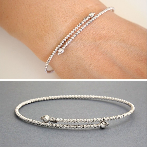 Bracelet en OR Blanc 18 k, Manchette Or 750, Jonc Or Femme, Bracelet Italien