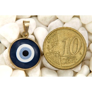 Pendentif Oeil Grec, Pendentif en OR Jaune 14 k et Porcelaine, Pendentif Oeil Turc, Pendentif Oeil Bleu, Pendentif Porte Bonheur image 5