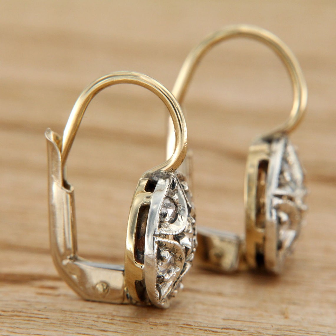 14 K Gold and Diamond Earrings Antique Style Earrings | Etsy