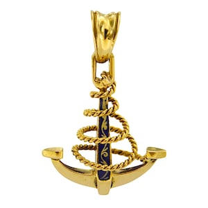 18k Gold Anchor Pendant, Gold Enamel Pendant, Anchor Rope Gold Pendant, 18k Gold Pendant Men, Gold Pendant Vintage, Anchor Pendant Gold Mens