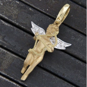 Gold Cupid Pendant, 18k Gold Cupid, Gold Diamond Angel Pendant, Gold Cherub Pendant, Gold Italy Pendant, 3d Angel Pendant, Solid Gold Charm