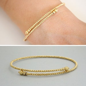 Gold Diamond Cut Bracelet, 18k Solid Gold Bracelet, Gold Beaded Bracelet, Gold Bangle Bracelet, Gold Italian Bracelets