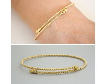 Gold Diamond Cut Bracelet, 18k Solid Gold Bracelet, Gold Beaded Bracelet, Gold Bangle Bracelet, Gold Italian Bracelets