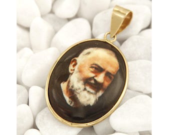 Padre Pio Gold Pendant, Padre Pio Pendant 14k, Padre Pio Medal Gold, Father Pio Gold Pendant, Saint Pio Gold Medal, Gold Religious Medals