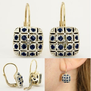 Gold Sapphire Earrings, Sapphire Earrings Dangle, Natural Sapphire Earrings, Antique Style Earrings, Italian Jewelry, Blue Sapphire Earrings