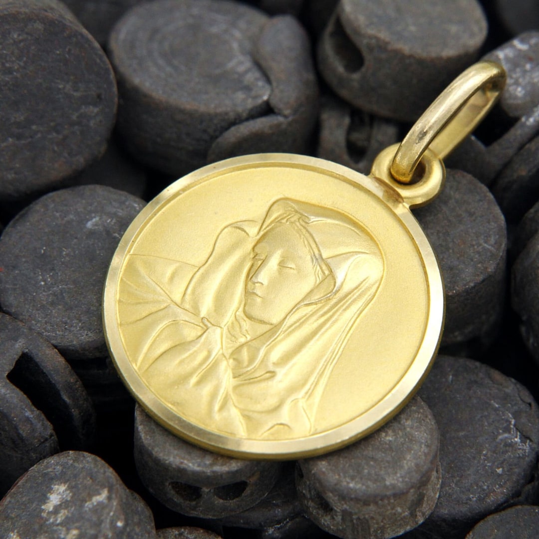 Gold Virgin Mary Pendant Gold Mary Medal Madonna Pendant Etsy