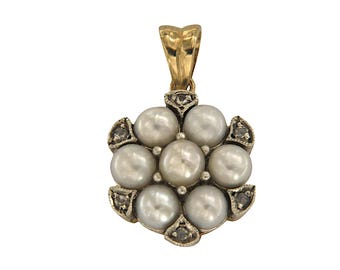 14k Gold Pearl Pendant, Pearl Cluster Pendant, Pearl Diamond Pendant, Gold Freshwater Pearl Jewelry, Gold Italian Pendant