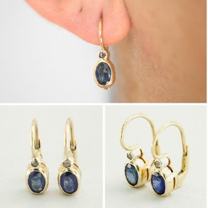 14k Gold Sapphire Earrings, Sapphire Earrings Dangle, Sapphire Earrings Antique Style, Natural Sapphire Earrings, Italian Gold Earrings