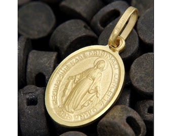 Miraculous Virgin Medal, Gold Miraculous Medal, Gold Virgin Mary Pendant, 18k Gold Virgin Mary, Mother Mary Pendant, Italian Jewelry