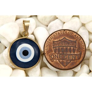 Pendentif Oeil Grec, Pendentif en OR Jaune 14 k et Porcelaine, Pendentif Oeil Turc, Pendentif Oeil Bleu, Pendentif Porte Bonheur image 4