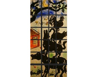 Stained glass to scrape the Bremen town musicians, advent calendar