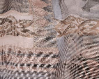 printed mesh with inde pattern, beige, ecru, earth color