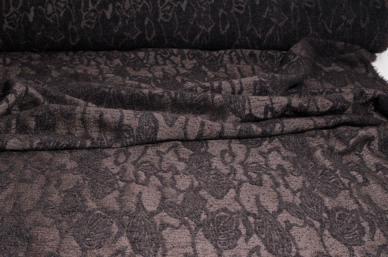 tissu laine mélangée marron noir texturé image 1