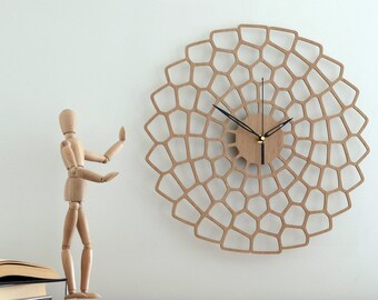 17" Wall Clock - Large Wall Clock, Home Decor, Wooden Clock, Modern Wall Clocks, Silent Oak Clock, Wall Clock Large, Big Geometric Clock
