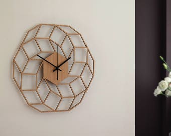 Large Dreamcatcher Wall Clock - Modern Clock Wood Decor - Home Decor - Big Clocks - Silent Wooden Clock - Large Oak Kitchen Clock