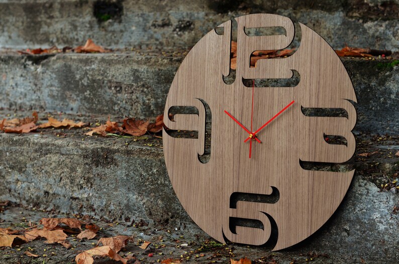 17 Round Wood Wall Clock With Big Numbers Modern Office - Etsy