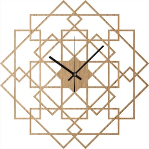 Wood Wall Clock Square, Large Natural Oak Wall Clocks - Wood Wall Decor Geometry Wooden Clock, Modern Wall Clock - Silent Clock