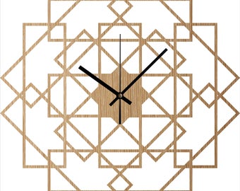 Wood Wall Clock Square, Large Natural Oak Wall Clocks - Wood Wall Decor Geometry Wooden Clock, Modern Wall Clock - Silent Clock