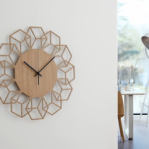17&quot; Wood Wall Clock, Minimalist Clock, Geometric Design Clock, Hanging Clock, Wall Decor, Living Room Clock, Wall Art, Bedroom Decor