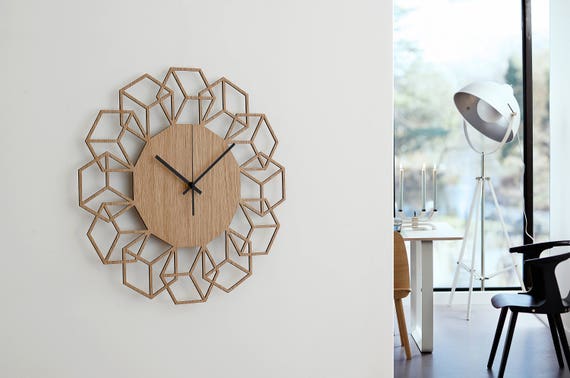 17" Wood Wall Clock, Minimalist Clock, Geometric Design Clock, Hanging Clock, Wall Decor, Living Room Clock, Wall Art, Bedroom Decor