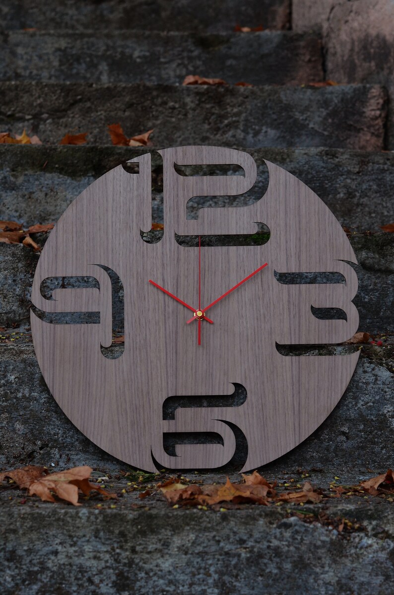 17 Round Wood Wall Clock With Big Numbers Modern Office - Etsy