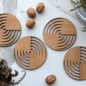 Set of 4 Wooden Coasters for Glasses, Tea or Coffee Cups - Modern, Geometric, Minimal