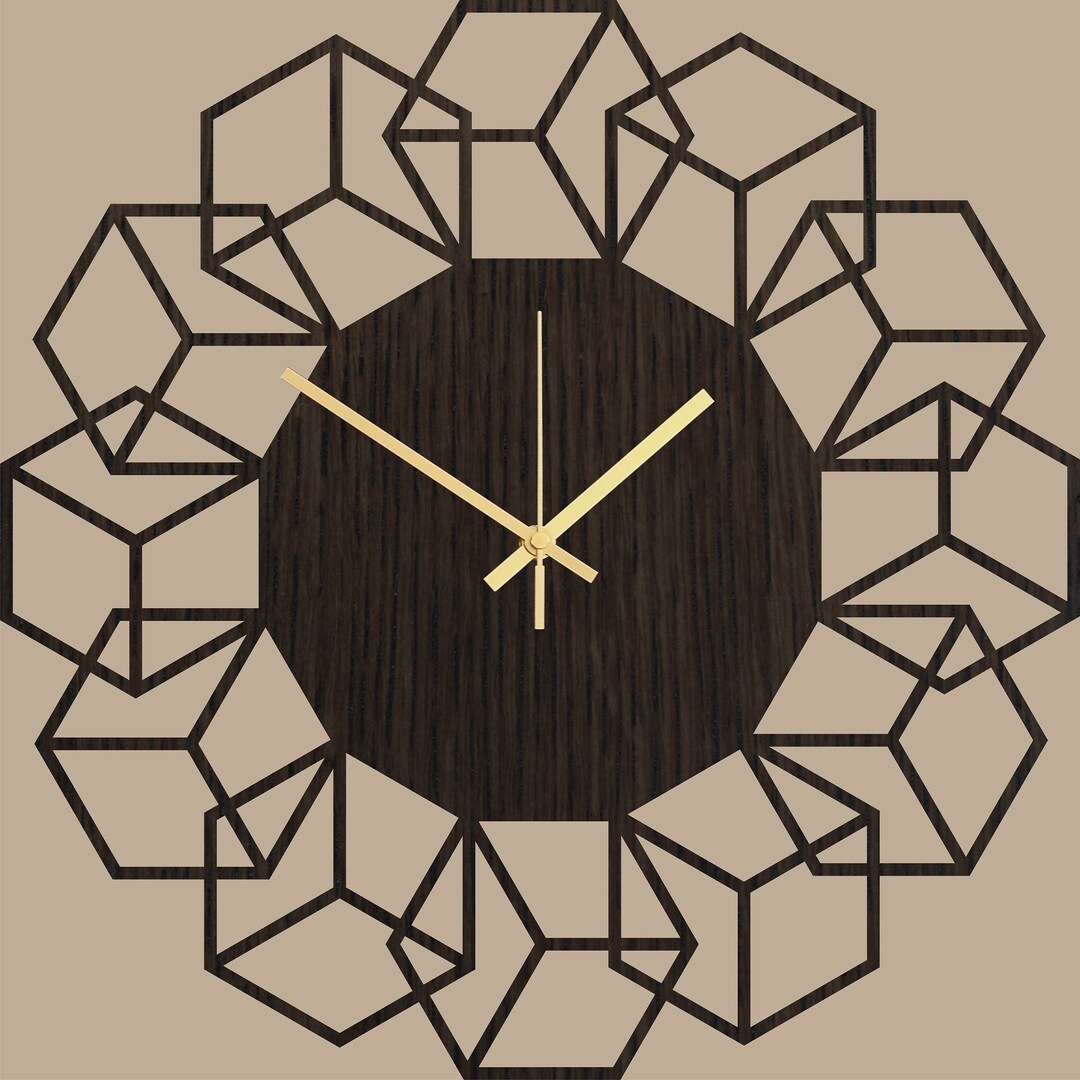 Abstract Style Clock Unique Abstract Style Wood Wall Clock Cubeflower, Modern Living Room ...