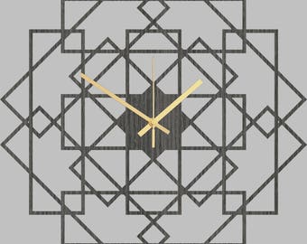Orologio da parete - Quadrato orologio parete in legno, decorazione parete in legno, geometria orologio in legno, orologio da parete moderno, orologio silenzioso, grandi orologi da parete in rovere grigio