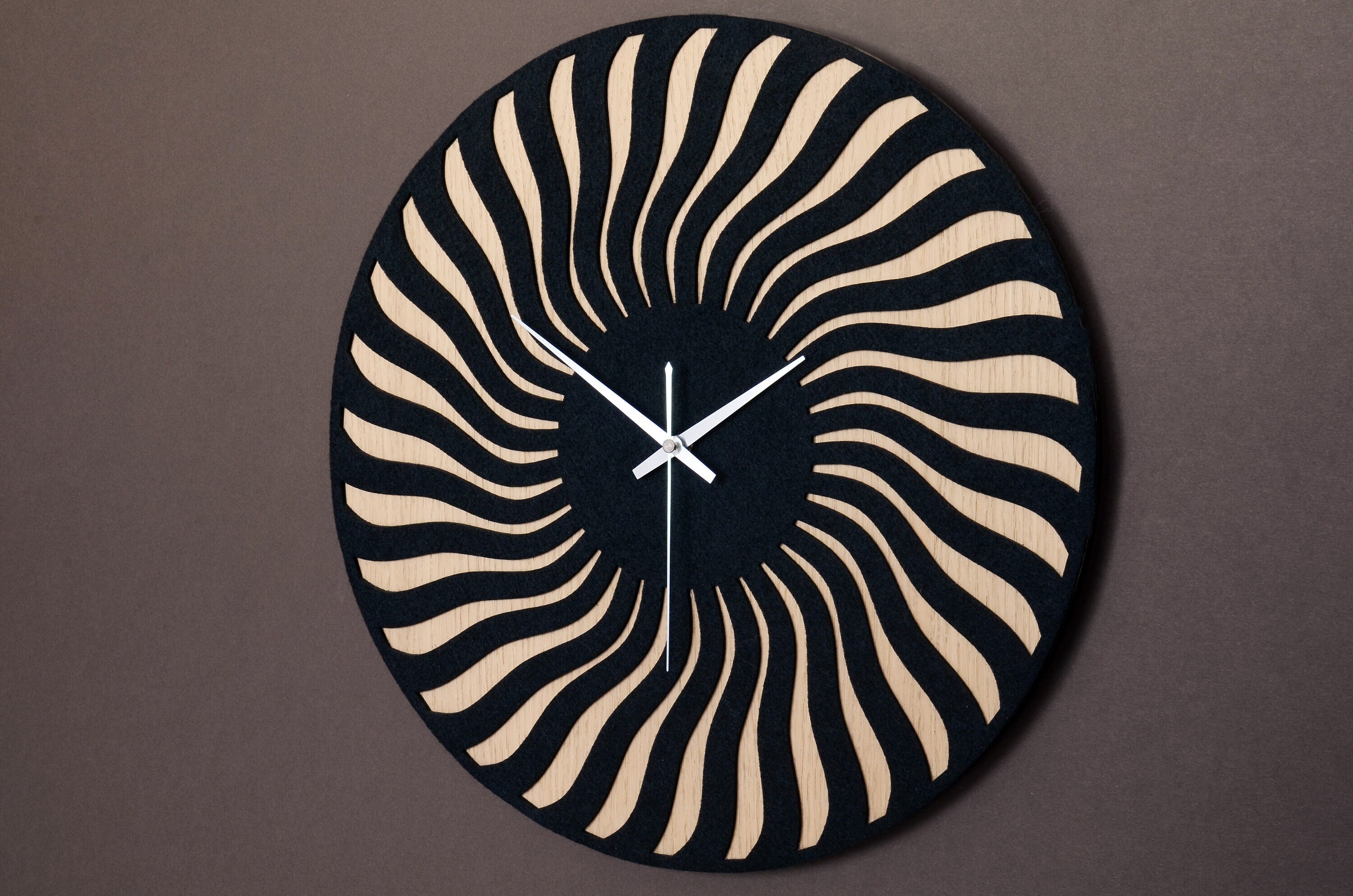 Farmhouse Style Oversized Wall Clock / Wood and Felt Clock / Modern and Unique Couple Gift / Round Black Large Wall Clock / First Home Gift