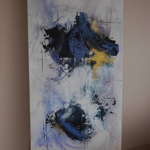 Blaue und goldene abstrakte Leinwand