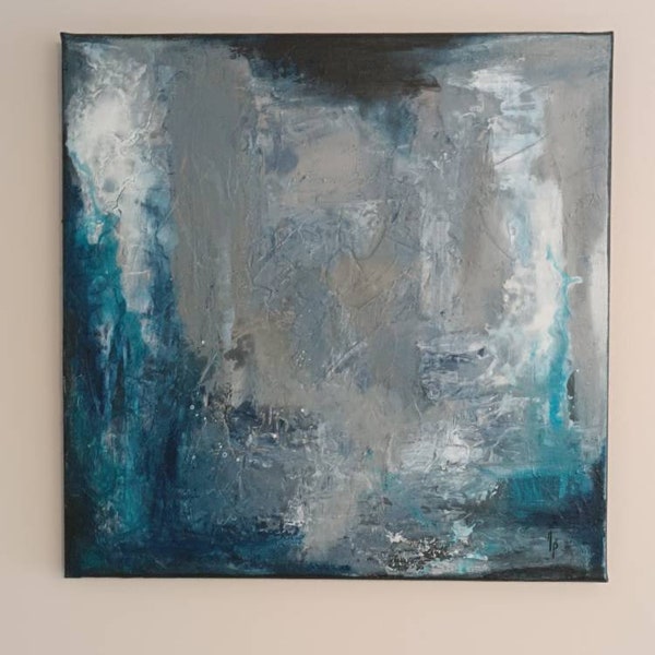 Peinture abstraite gris et bleu