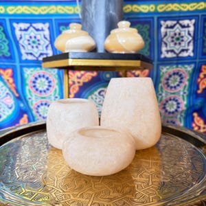 Set Of 3 White ALABASTER  CANDLE HOLDER White Alabaster Candle Holder. Tea Light Candle Holder.  Alabaster Natural Stone