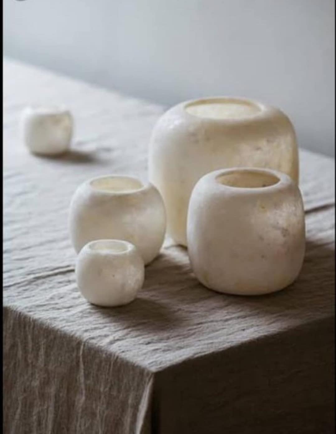 ALABASTER Handcrafted CANDLE HOLDER White Alabaster Candle Holder. Tea