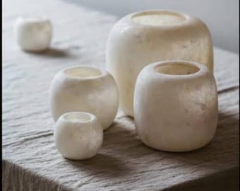 ALABASTER Handcrafted CANDLE HOLDER White Alabaster Candle Holder. Tea Light Candle Holder. Egyptian Alabaster Natural Stone