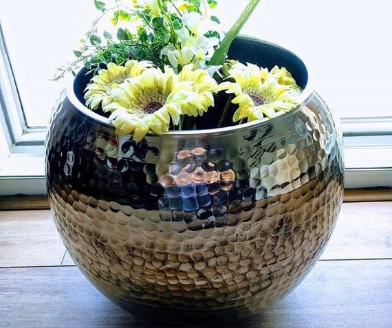 Handmade Brass Hammered Gold Plant Pots - Etsy