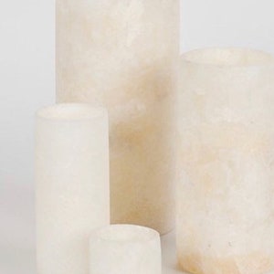 ALABASTER Handcrafted CANDLE HOLDER White Alabaster Candle Holder. Tea Light Candle Holder. Egyptian Arabic Alabaster cylinder shape image 2