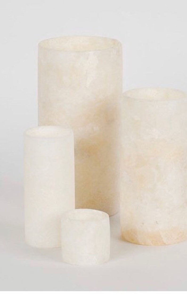 ALABASTER Handcrafted CANDLE HOLDER White Alabaster Candle Holder. Tea Light Candle Holder. Egyptian Arabic Alabaster cylinder shape image 2