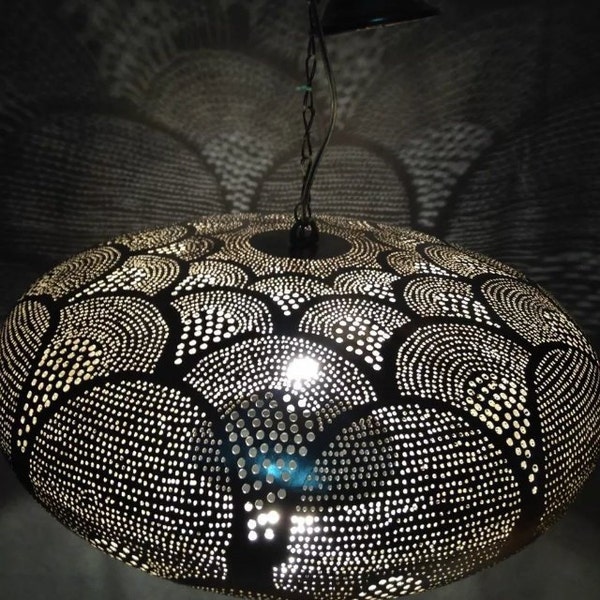 Handcrafted Moroccan Brass Hanging Lamp Lampshade Silver Plated