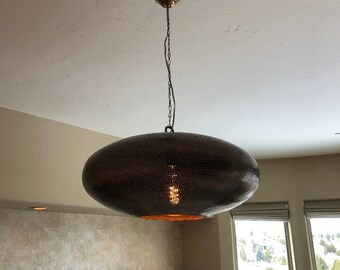 Handcrafted Moroccan Ceiling Lights Pendant Lamp Fixture Hanging lamp Aged Bronze Color Plated Oval Shape 22 inches