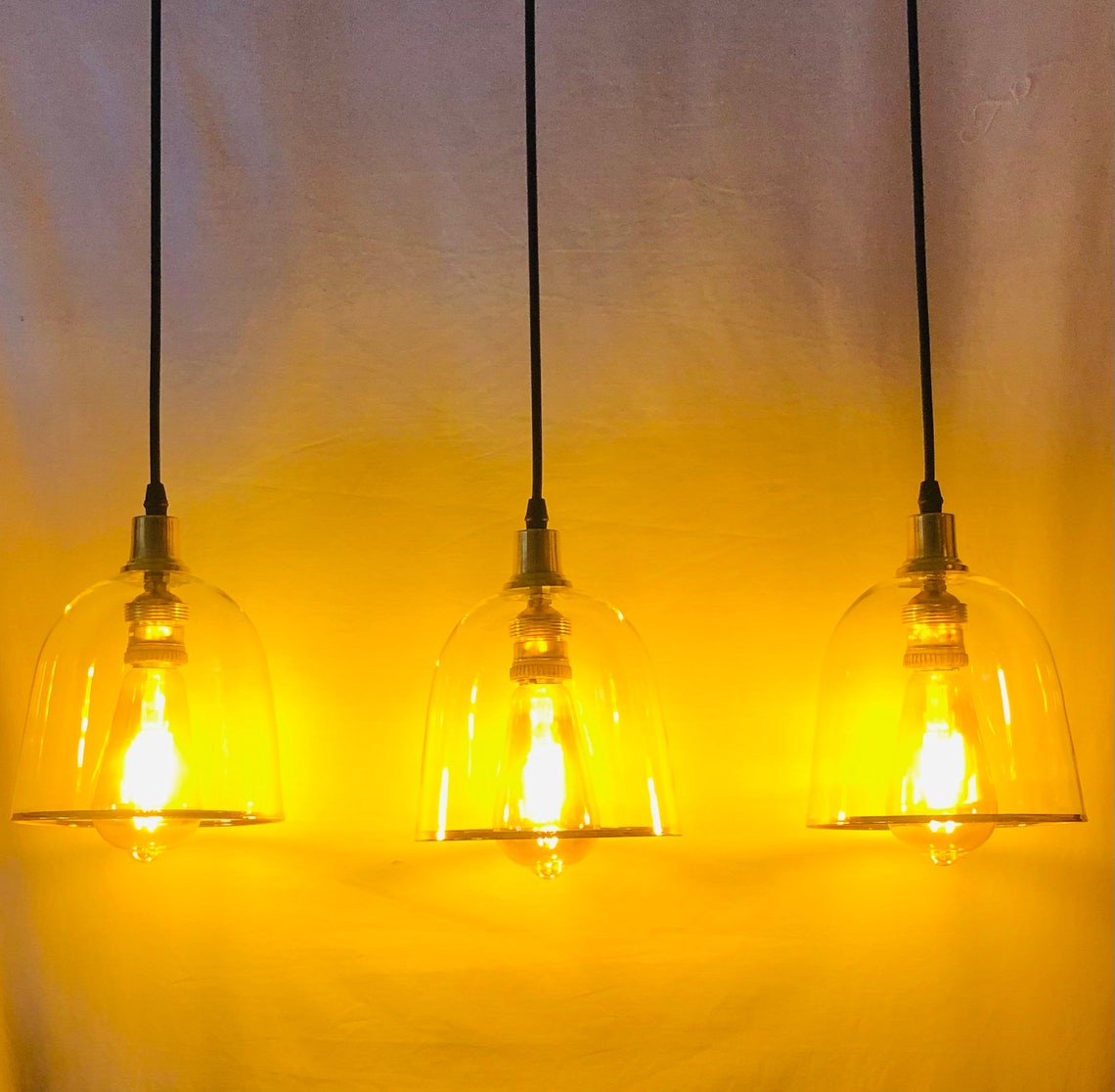 Messing & Pyrex Pendelleuchte. 3 Licht Lineare Bar. | Etsy
