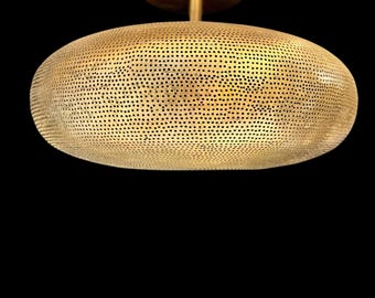 Plafoniera, semi-incasso, lampada a sospensione in ottone marocchino, plafoniera, lampada in rame. Forma ovale