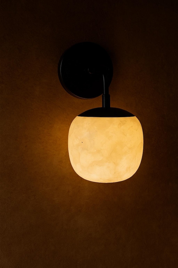 White Alabaster Wall Lamp, Natural Stone Light Fixture, Unique Wall Lamp, Elegant Ambient Lighting for Home Décor”
