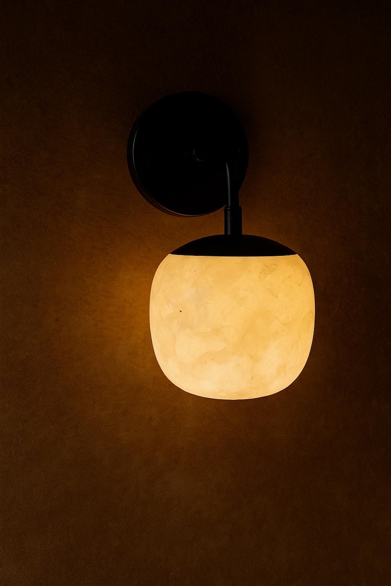 White Alabaster Wall Lamp, Natural Stone Light Fixture, Unique Wall Lamp, Elegant Ambient Lighting for Home Décor” image 1