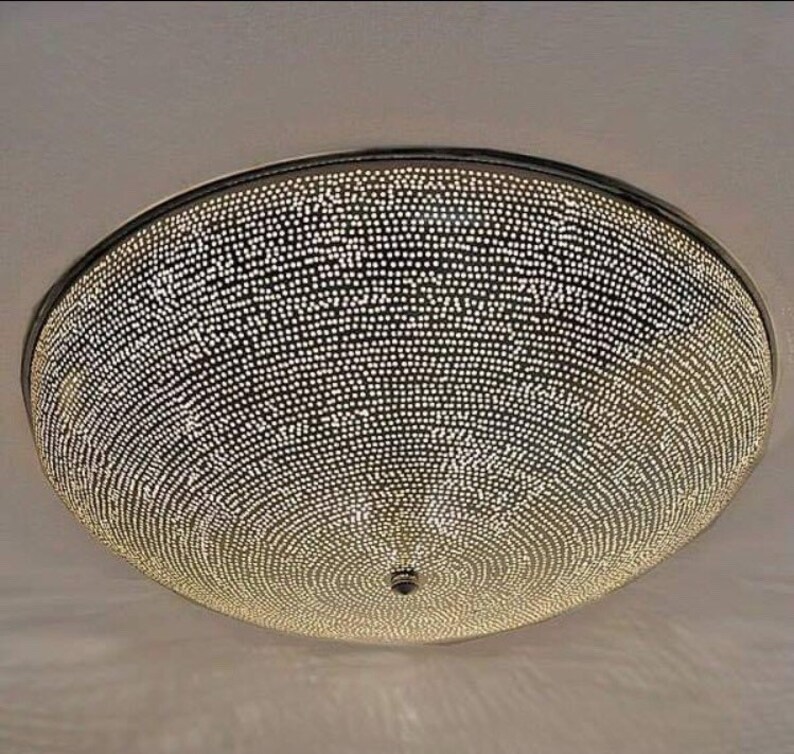 Handcrafted Moroccan Flush Mount Brass Ceiling Lights Pendant Light Silver Plated