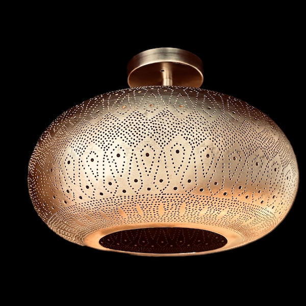 Infälld takmontering, Halvinfälld montering, Marockansk mässingshängelampa, Taklampa, Kopparlampa