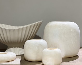 Candelabro de piedra de alabastro blanco, alabastro egipcio, candelabro de té, piedra natural